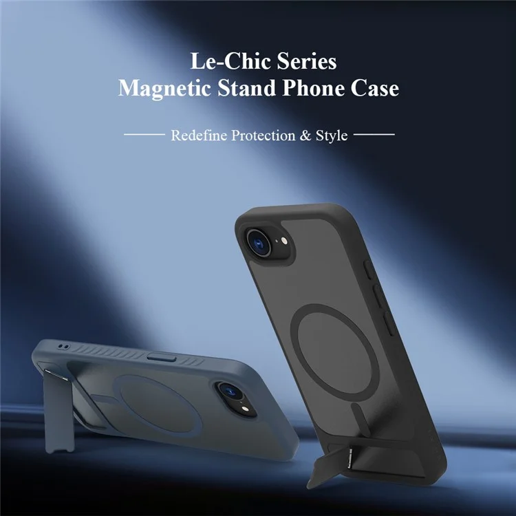 LEREACH Le-Chic Series For iPhone 16e Case Compatible with MagSafe Kickstand TPU + PC Phone Cover - Black