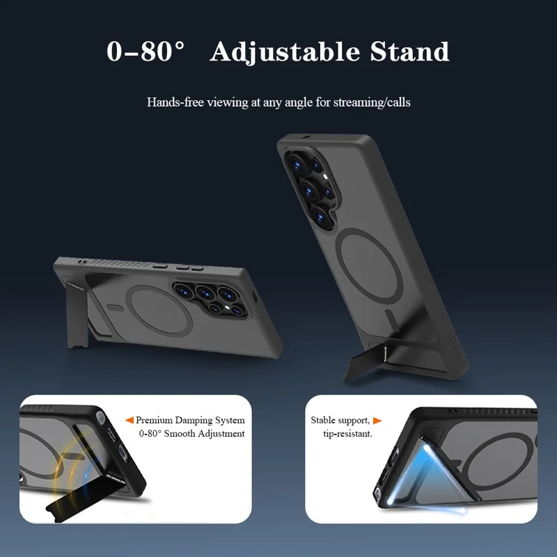 LEREACH Le-Chic Series For Samsung Galaxy S25 Ultra Case Compatible with MagSafe Kickstand TPU + PC Phone Cover - Black