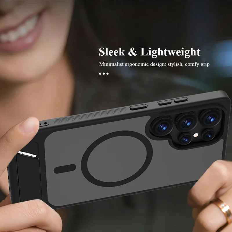 LEREACH Le-Chic Series For Samsung Galaxy S25 Ultra Case Compatible with MagSafe Kickstand TPU + PC Phone Cover - Black