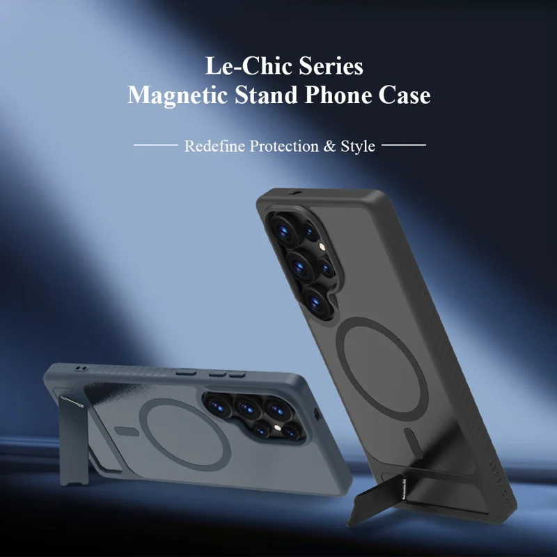 LEREACH Le-Chic Series For Samsung Galaxy S25 Ultra Case Compatible with MagSafe Kickstand TPU + PC Phone Cover - Black