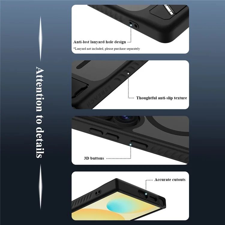 LEREACH Serie Le-Chic Compatible con Samsung Galaxy S24 Ultra Funda con Soporte Kickstand TPU + PC - Negro