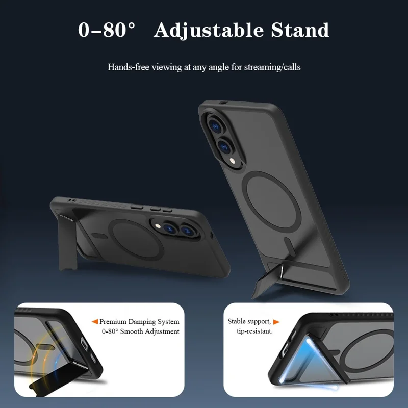 LEREACH Le-Chic Series For Samsung Galaxy S25 Edge Case Compatible with MagSafe Kickstand TPU + PC Phone Cover - Black