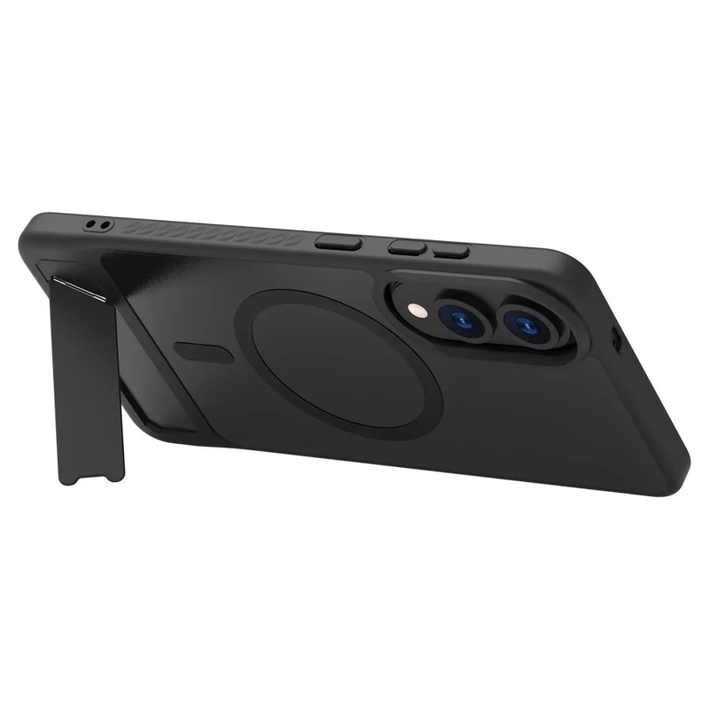 LEREACH Le-Chic Series For Samsung Galaxy S25 Edge Case Compatible with MagSafe Kickstand TPU + PC Phone Cover - Black