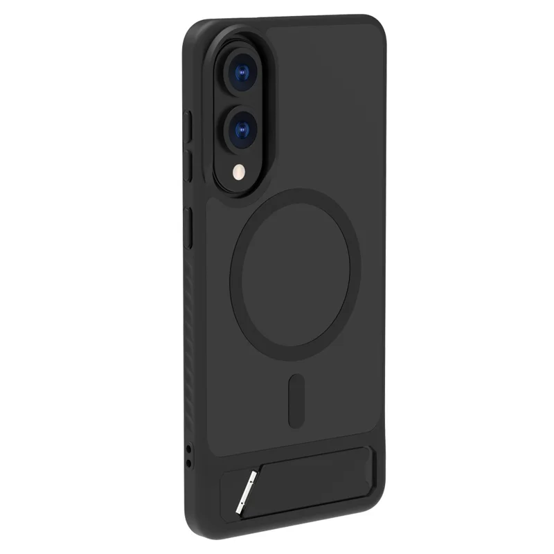 LEREACH Le-Chic Series For Samsung Galaxy S25 Edge Case Compatible with MagSafe Kickstand TPU + PC Phone Cover - Black