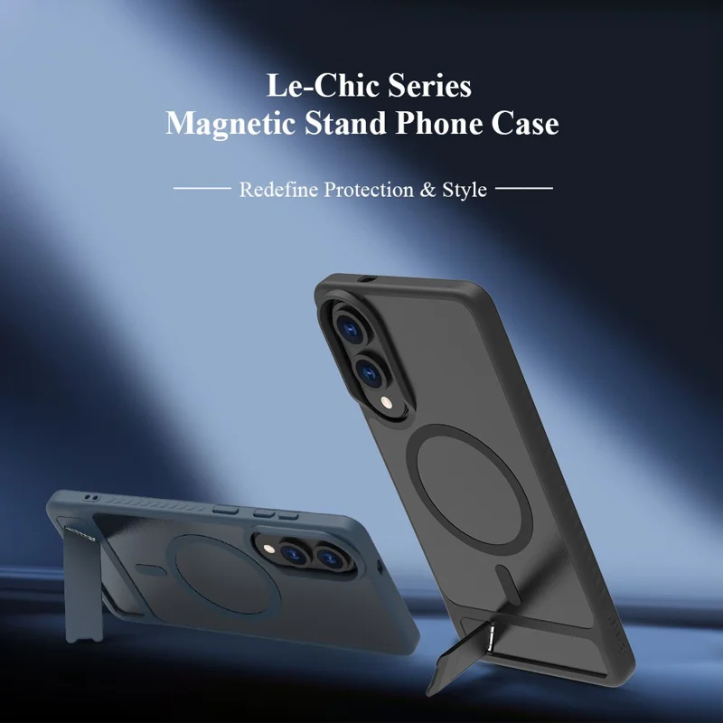 LEREACH Le-Chic Series For Samsung Galaxy S25 Edge Case Compatible with MagSafe Kickstand TPU + PC Phone Cover - Black