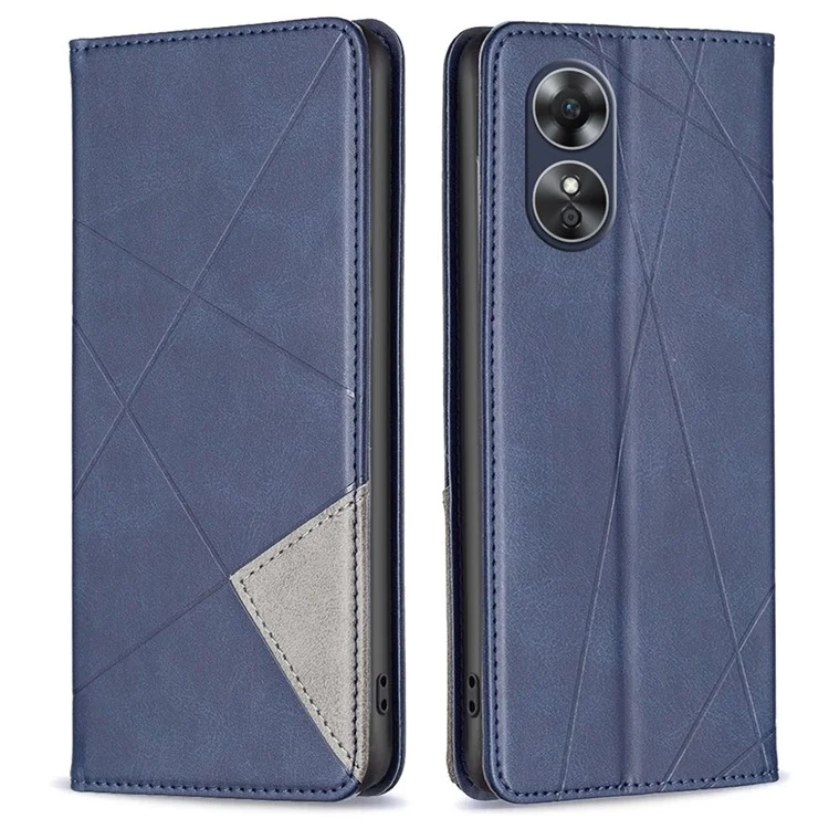 Para o Oppo A17 4G BF Imprimindo Pattern Series-1 Geométrico Impresso Magnetic Magnetic Auto-absorvido PU Causo Capa Tolando Case - Azul