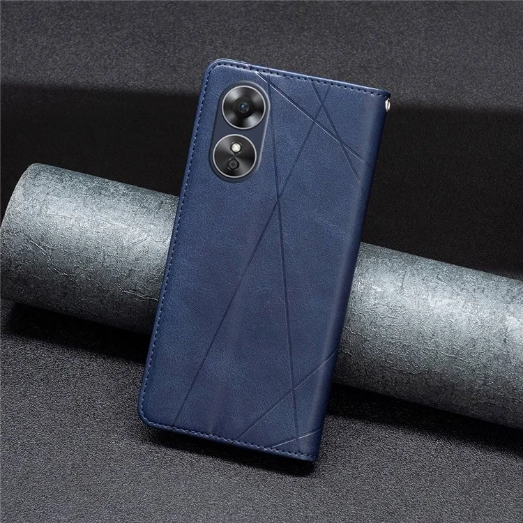 Para o Oppo A17 4G BF Imprimindo Pattern Series-1 Geométrico Impresso Magnetic Magnetic Auto-absorvido PU Causo Capa Tolando Case - Azul