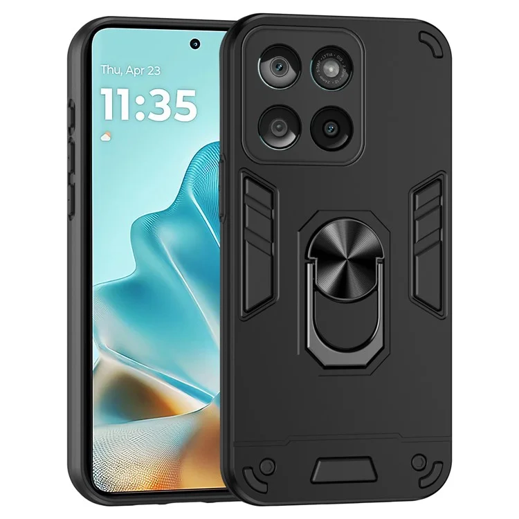 Capa para Motorola Edge 60 Fusion 5G em PC + TPU com Proteção Anti-Queda, Suporte de Anel e Kickstand - Preto