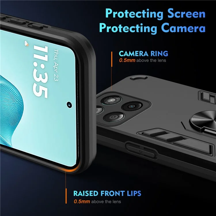 Capa para Motorola Edge 60 Fusion 5G em PC + TPU com Proteção Anti-Queda, Suporte de Anel e Kickstand - Preto