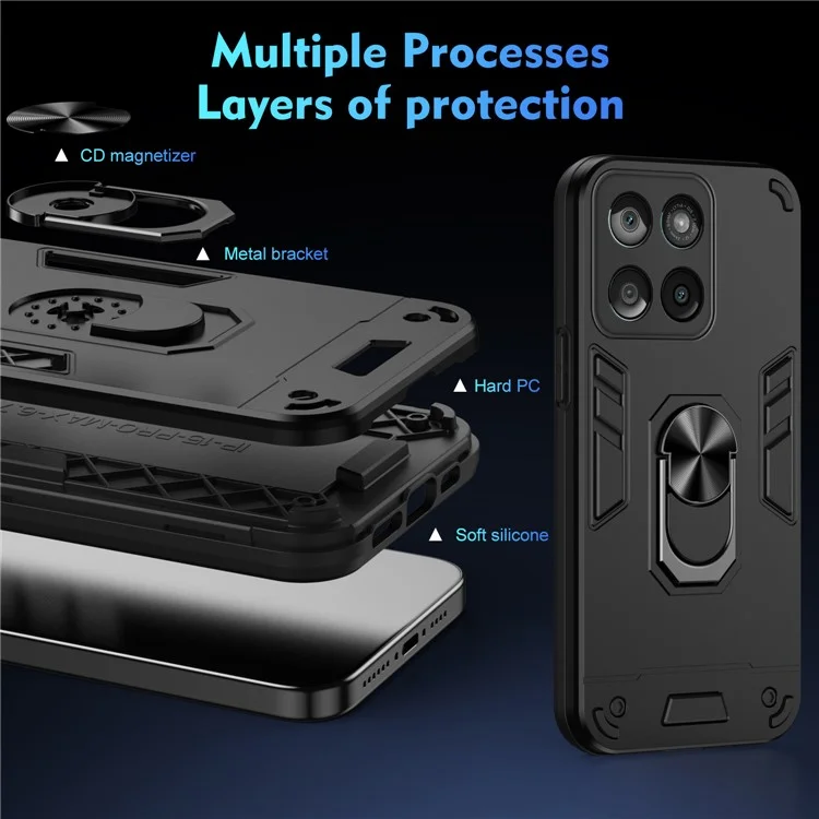 Capa para Motorola Edge 60 Fusion 5G em PC + TPU com Proteção Anti-Queda, Suporte de Anel e Kickstand - Preto