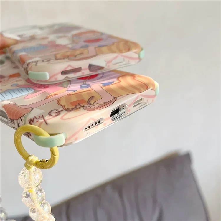 For iPhone 16 Pro Max Case IMD Cute Music Girl TPU Phone Cover with Beaded Strap