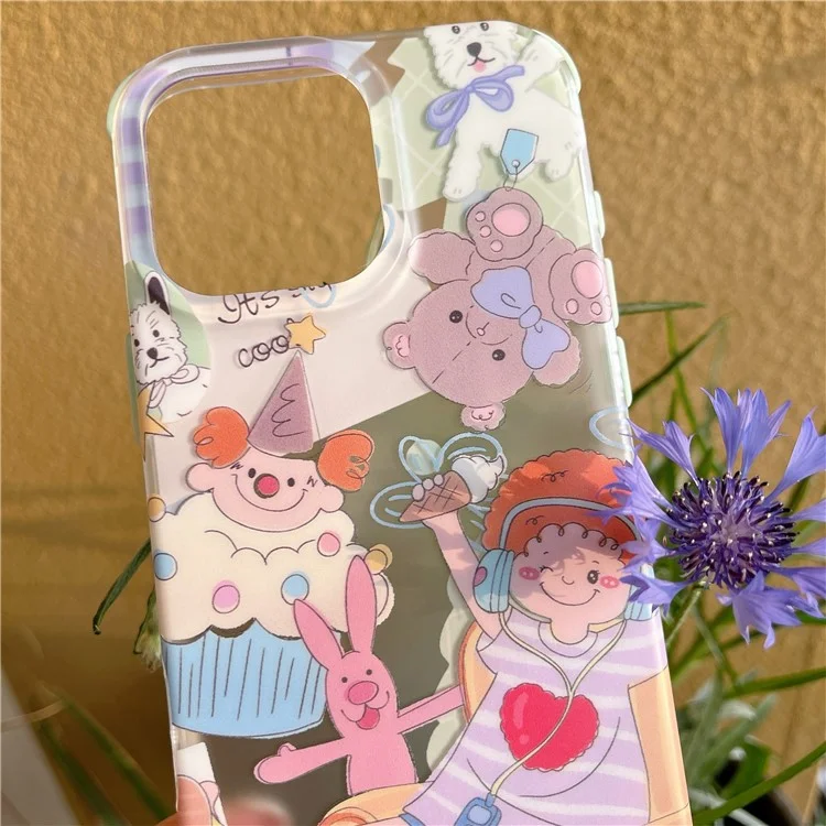 For iPhone 16 Pro Max Case IMD Cute Music Girl TPU Phone Cover with Beaded Strap
