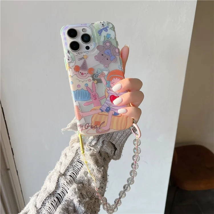 For iPhone 16 Pro Case IMD Cute Music Girl TPU Phone Cover with Beaded Strap
