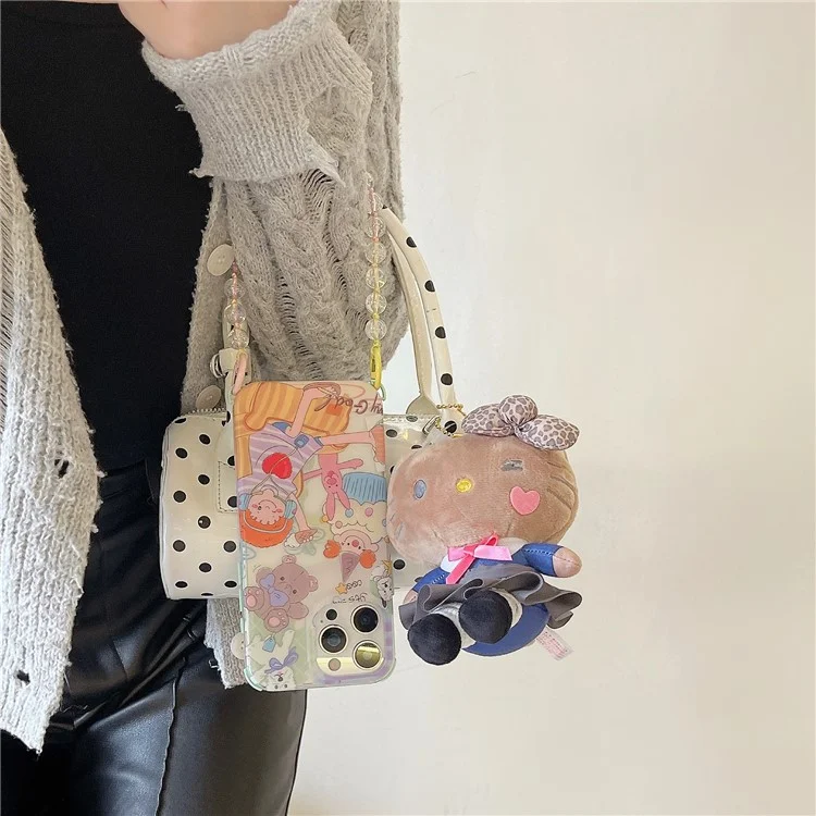 For iPhone 15 Pro Max Case IMD Cute Music Girl TPU Phone Cover with Beaded Strap