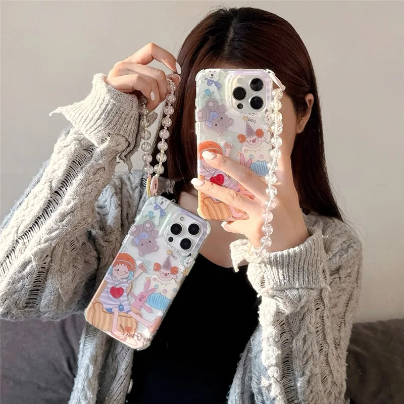 Voor iPhone 15 Pro Hoesje IMD Schattig Muziekmeisje TPU Telefoonhoesje met Kralenbandje