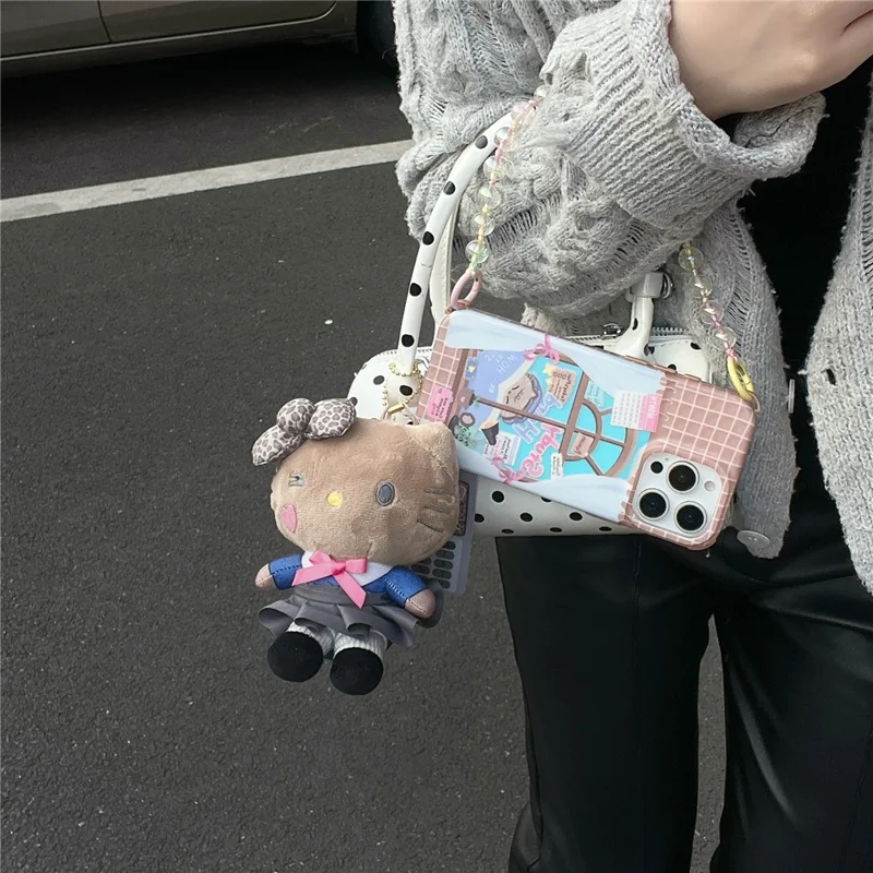 For iPhone 15 Pro Max Case IMD Cat Reading Design TPU Phone Cover with Beaded Strap