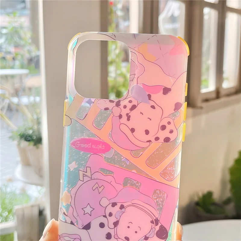 For iPhone 15 Pro Max Case IMD Cartoon Dalmatian TPU Phone Cover with Beaded Strap