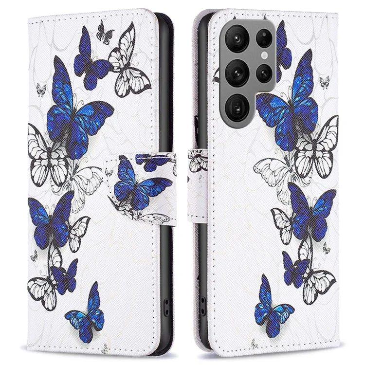 BF Pattern Printing Leather Series-2 für Samsung Galaxy S23 Ultra Wallet Case Gedrucktes Muster PU-Leder Standmerkmal Flip Magnetische Schützende Handyhülle - Schmetterlinge