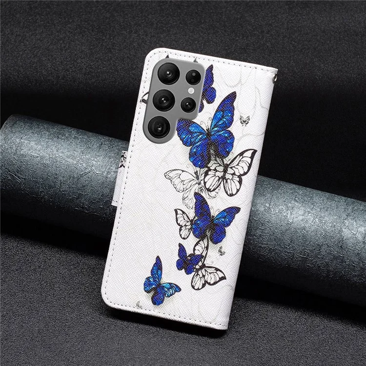 BF Pattern Printing Leather Series-2 für Samsung Galaxy S23 Ultra Wallet Case Gedrucktes Muster PU-Leder Standmerkmal Flip Magnetische Schützende Handyhülle - Schmetterlinge