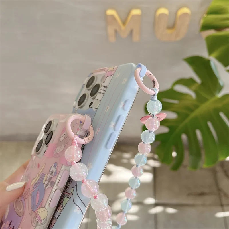 For iPhone 15 Pro Max Case IMD Cartoon Pattern TPU Phone Cover with Beaded Strap - Dachshund