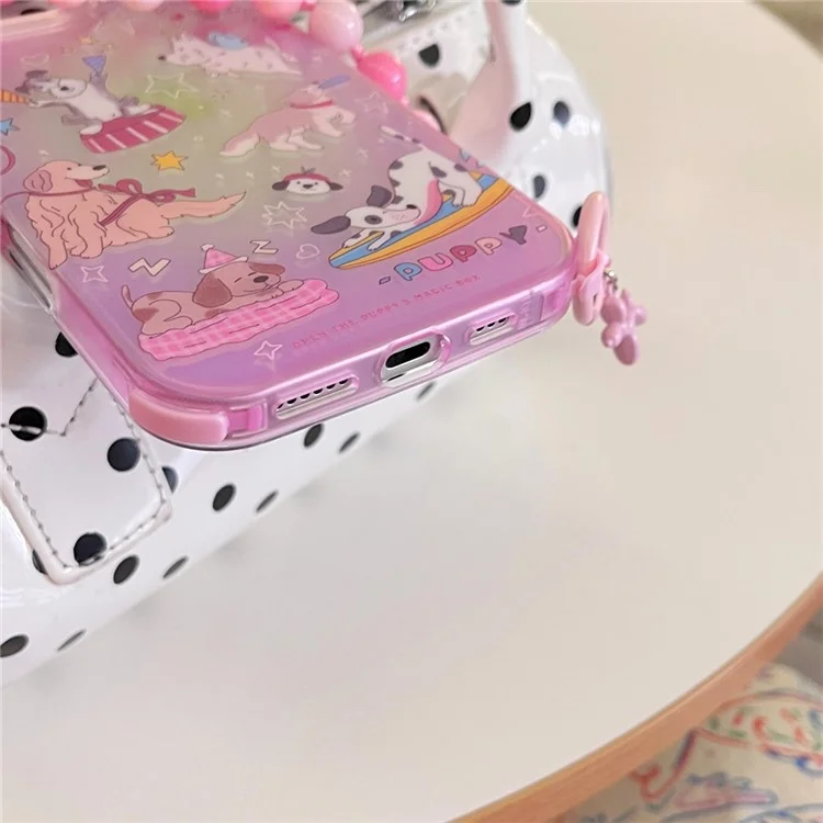 Für iPhone 16 Pro Max Hülle IMD Cartoon Hunde TPU Handyhülle mit Perlenband
