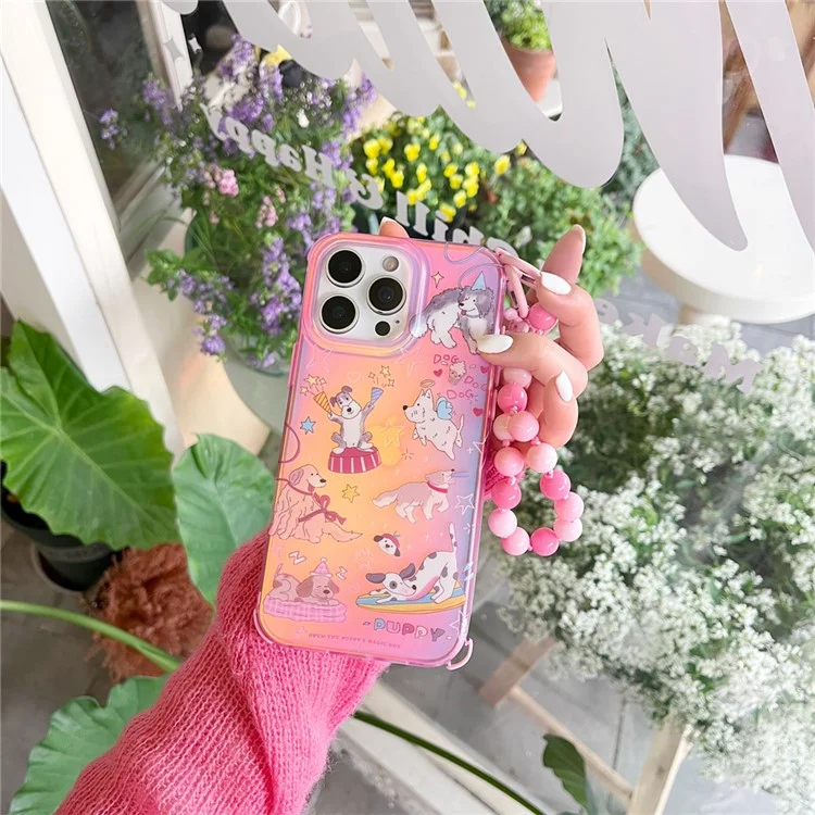 Für iPhone 16 Pro Max Hülle IMD Cartoon Hunde TPU Handyhülle mit Perlenband