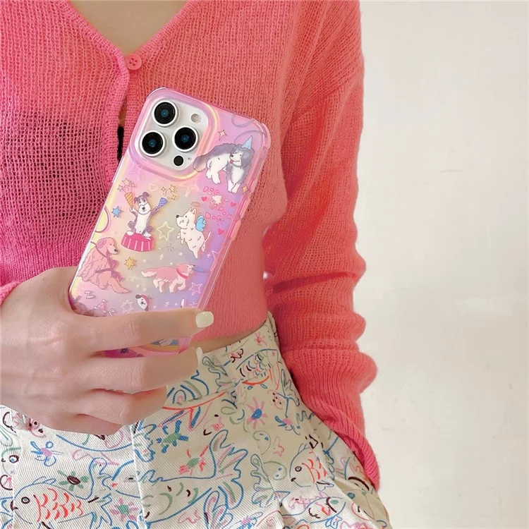 Für iPhone 16 Pro Max Hülle IMD Cartoon Hunde TPU Handyhülle mit Perlenband