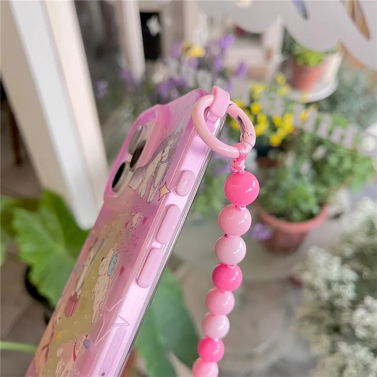 Für iPhone 16 Pro Max Hülle IMD Cartoon Hunde TPU Handyhülle mit Perlenband