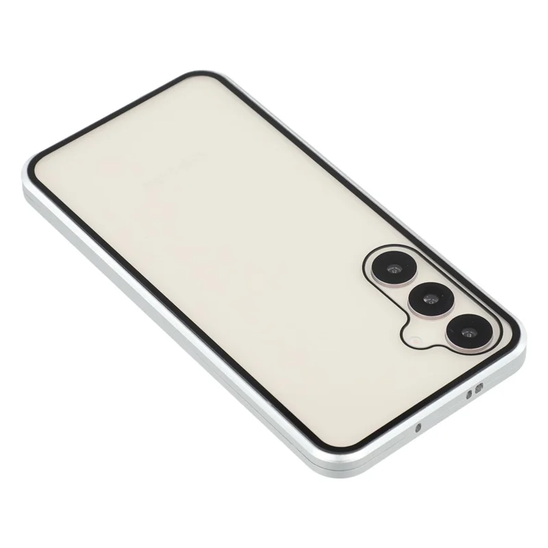 For Samsung Galaxy S25 / S24 Case with Anti-Spy Screen Protector Tempered Glass Metal Phone Cover Magnetic Clasp - Silver