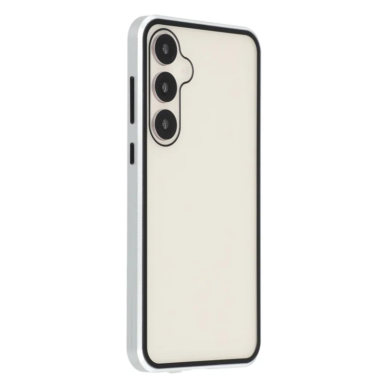 For Samsung Galaxy S25 / S24 Case with Anti-Spy Screen Protector Tempered Glass Metal Phone Cover Magnetic Clasp - Silver