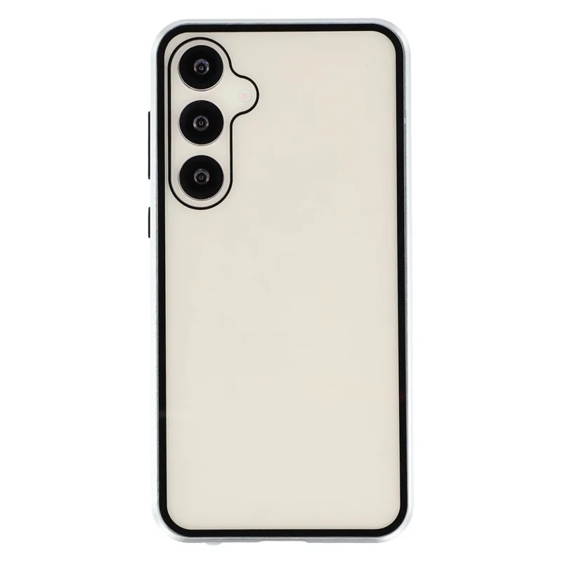 For Samsung Galaxy S25 / S24 Case with Anti-Spy Screen Protector Tempered Glass Metal Phone Cover Magnetic Clasp - Silver