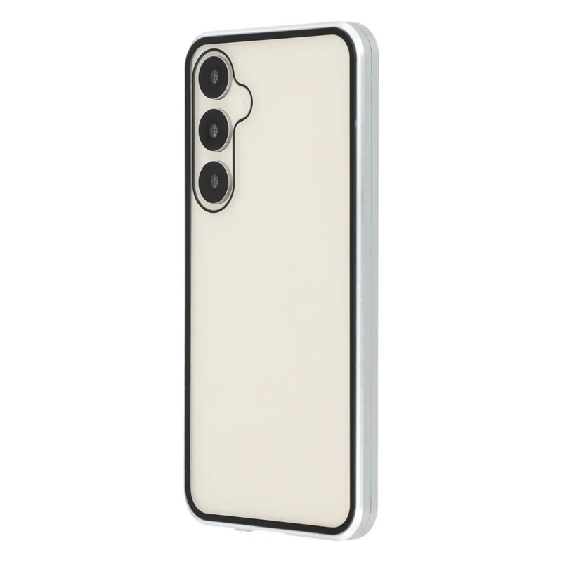 For Samsung Galaxy S25 / S24 Case with Anti-Spy Screen Protector Tempered Glass Metal Phone Cover Magnetic Clasp - Silver