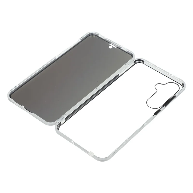 For Samsung Galaxy S25 / S24 Case with Anti-Spy Screen Protector Tempered Glass Metal Phone Cover Magnetic Clasp - Silver