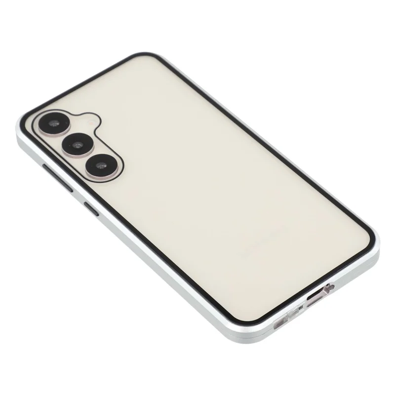 For Samsung Galaxy S25 / S24 Case with Anti-Spy Screen Protector Tempered Glass Metal Phone Cover Magnetic Clasp - Silver