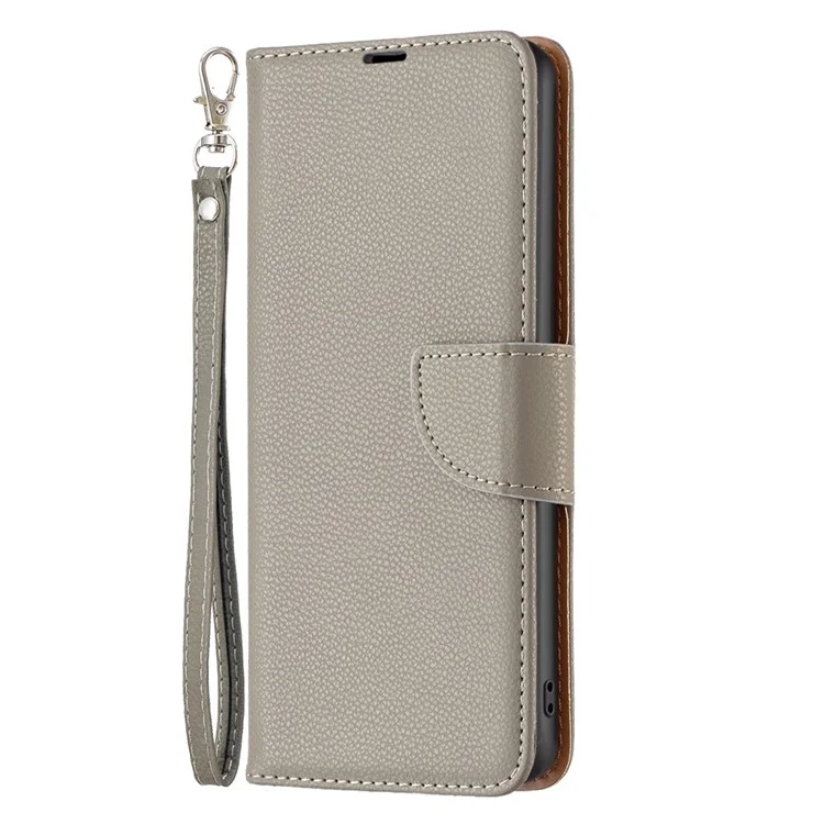 BF Leather Case Series-3 per Samsung Galaxy S23 Ultra Litchi Texture PU Leather Protective Cover Folding Stand Phone Wallet Case - Grey