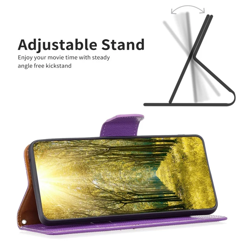 For Samsung Galaxy S23 Ultra Wallet Case Litchi Texture Flip Leather Mobile Cover Stand with Strap - Purple