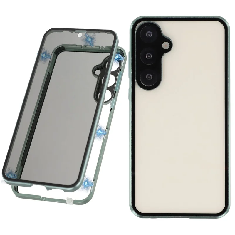 For Samsung Galaxy S25+ / S24+ Case with Anti-Spy Screen Protector / Lens Film Tempered Glass Metal Phone Cover Magnetic Clasp - Green