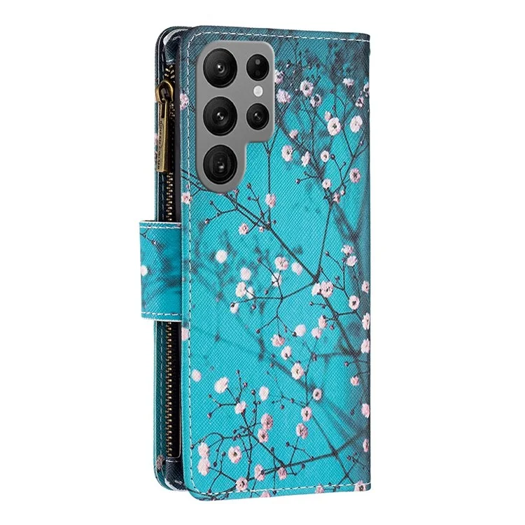 BF Muster Druckleder Serie-4 Für Samsung Galaxy S23 Ultra Style-03 Reißverschluss Taschenbrieftasche PU Leder Muster Ständer Magnetic Flip Phone Cover - Pflaumenblüte