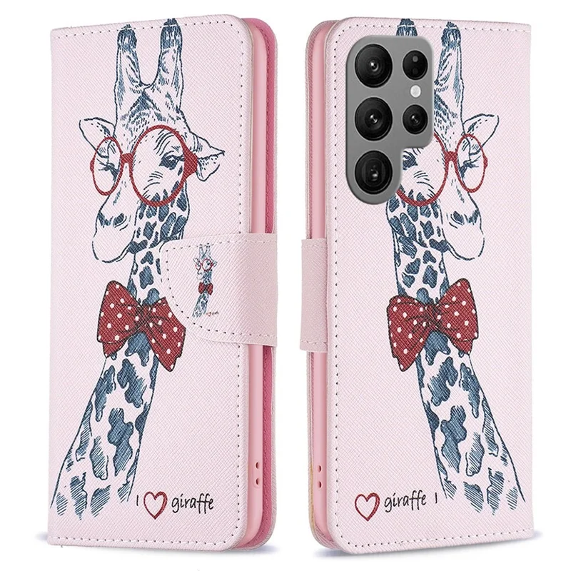 For Samsung Galaxy S23 Ultra Phone Case Pattern Printing PU Leather Wallet Stand Cover - Giraffe