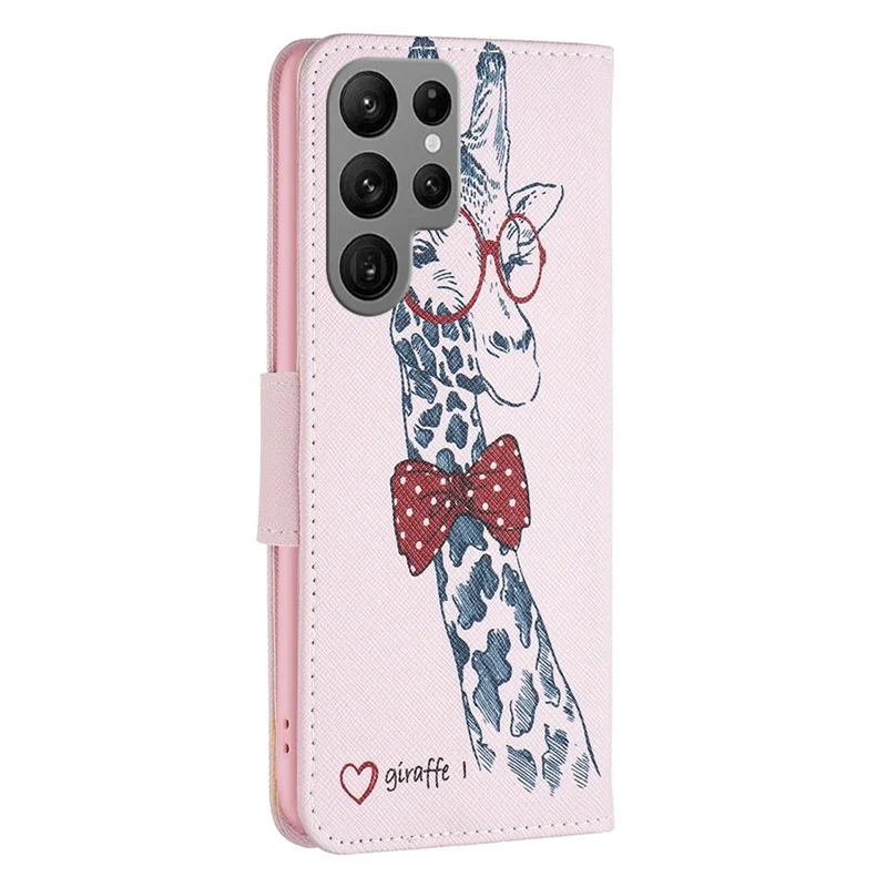 For Samsung Galaxy S23 Ultra Phone Case Pattern Printing PU Leather Wallet Stand Cover - Giraffe