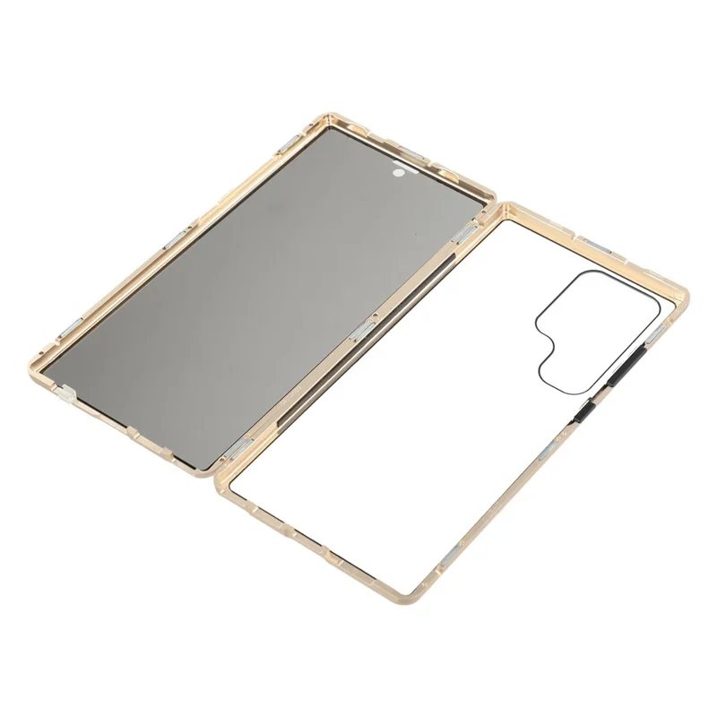 For Samsung Galaxy S24 Ultra Case with Anti-Spy Screen Protector Tempered Glass Metal Phone Cover Magnetic Clasp - Gold