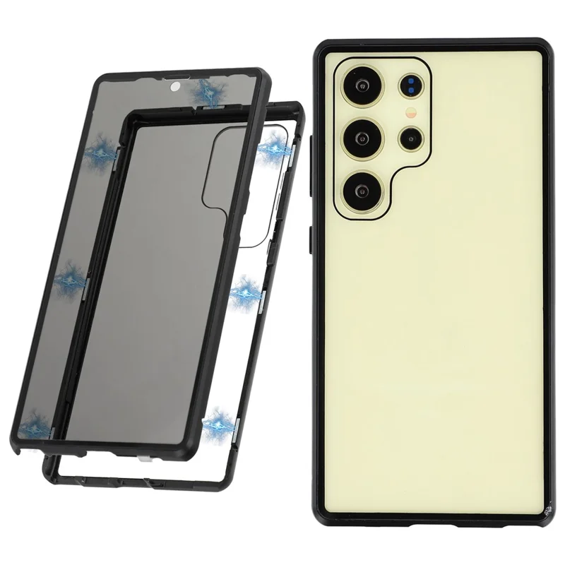 Чехол для Samsung Galaxy S24 Ultra с защитной пленкой от шпионажа, закаленное стекло, металлический чехол для телефона с магнитной застежкой - черный