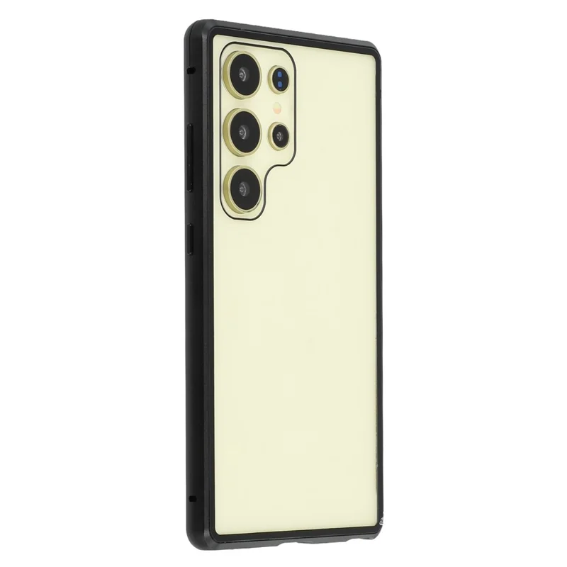 Чехол для Samsung Galaxy S24 Ultra с защитной пленкой от шпионажа, закаленное стекло, металлический чехол для телефона с магнитной застежкой - черный