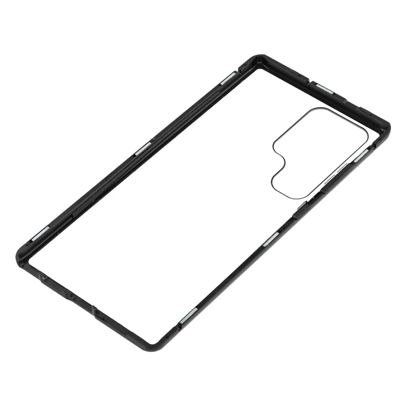 Чехол для Samsung Galaxy S24 Ultra с защитной пленкой от шпионажа, закаленное стекло, металлический чехол для телефона с магнитной застежкой - черный