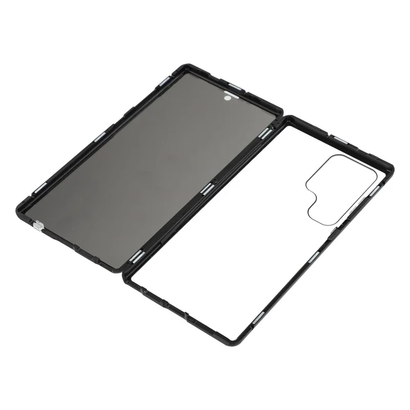 Чехол для Samsung Galaxy S24 Ultra с защитной пленкой от шпионажа, закаленное стекло, металлический чехол для телефона с магнитной застежкой - черный