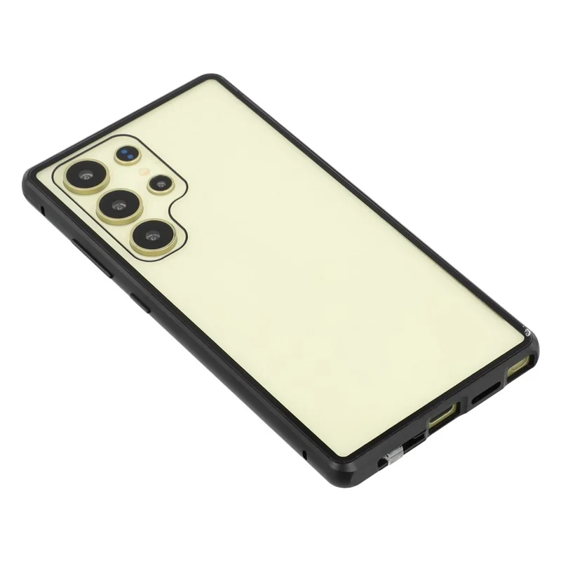 Чехол для Samsung Galaxy S24 Ultra с защитной пленкой от шпионажа, закаленное стекло, металлический чехол для телефона с магнитной застежкой - черный