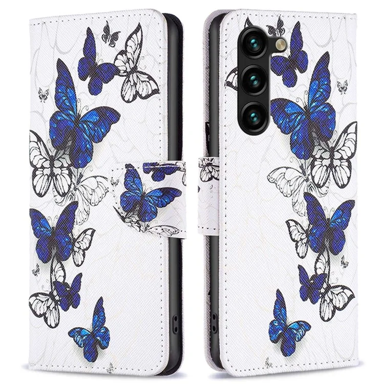 For Samsung Galaxy S23+ Leather Case Pattern Printing Wallet Stand Flip Mobile Cover - Butterflies
