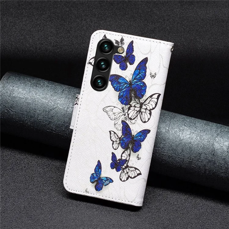 For Samsung Galaxy S23+ Leather Case Pattern Printing Wallet Stand Flip Mobile Cover - Butterflies