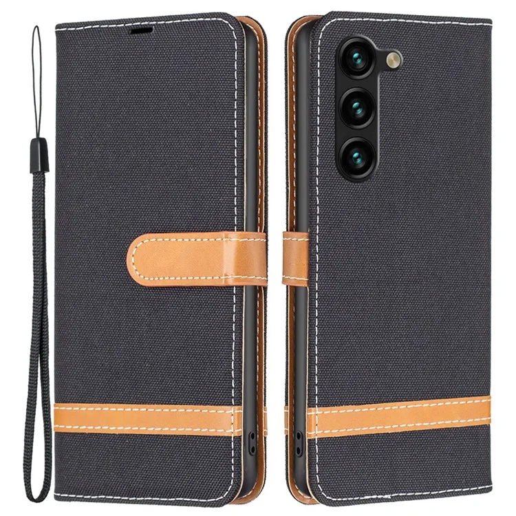BF Leather Series-2 Для Samsung Galaxy S23 Плюс Джинсы Ткань Текстура Цвет Сплайсинга Телефона Корпус Кожа Кожа - Черный