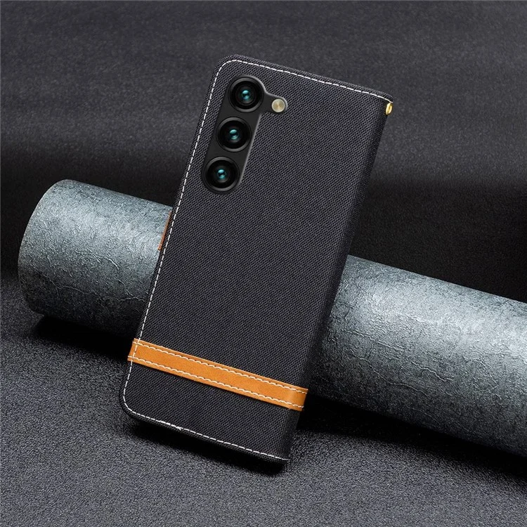 BF Leather Series-2 Для Samsung Galaxy S23 Плюс Джинсы Ткань Текстура Цвет Сплайсинга Телефона Корпус Кожа Кожа - Черный